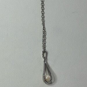 Stirling silver rope chain with petal tear drop pendant, with pearl